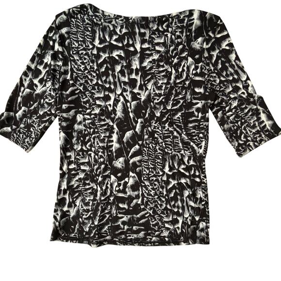 Carmen Marc Valvo black & white casual top size M 3/4 sleeves classic stretch - Picture 7 of 7
